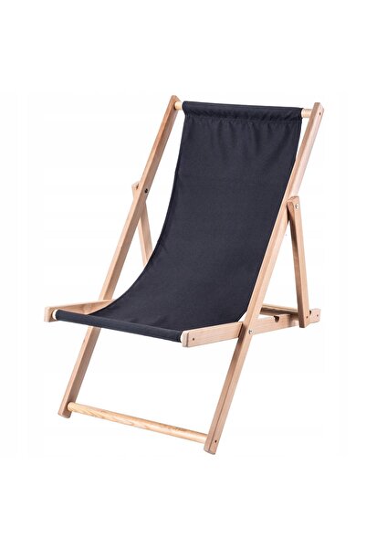 KADAX Șezlong pliabil din lemn pentru grădină, plajă, negru, calitate superioară