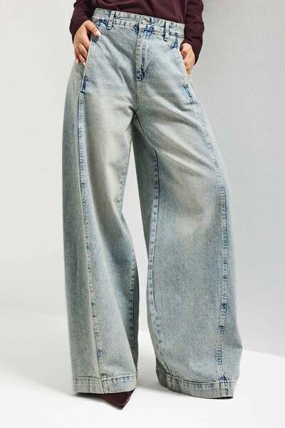 it's basic Kadın T.Kot Rengi 4s6-65 Süper Palazzo Fit Yandan Cepli Denim Jean