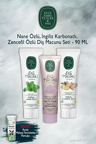 Eyüp Sabri Tuncer Mint, Carbonate, Ginger 3 Pieces 90 ml Toothpaste and Rosie