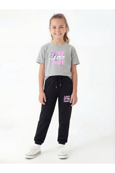 FYK KİDS Σετ μπλούζα με στρογγυλή λαιμόκοψη και μακριά φόρμα με λεπτομέρεια σ...