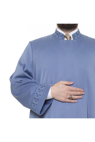 İkranur Sabuni İmam Cübbesi İndigo - Kol ve Yaka Nakışlı Model