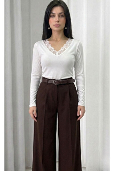 FOORS Čipka Detaljna bluza sa V-izrezom Viskoza