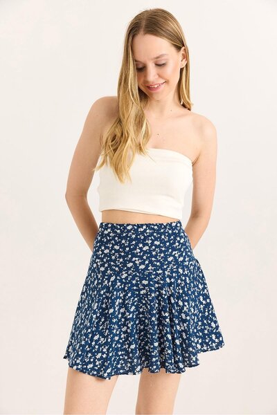 Raneel Kazançlı Alışveriş Patterned Shorts Skirt Navy Blue