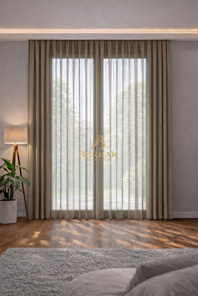 BerrakPerde Vizon Grek Tül Perde, Sık Pileli, Kullanıma Hazır, Salon Tül Perd...