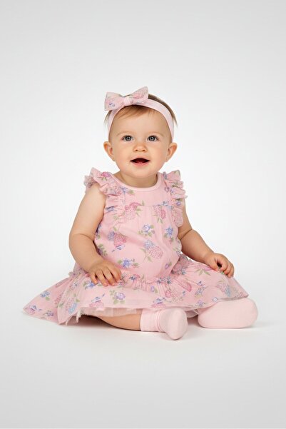 Baby Starters طقم فستان وعصابة رأس بنقشة زهور للبنات الصغيرات، قطعتان، متعدد ...