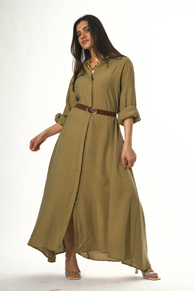 ABBRA Femei curea li cu detaliu la buzunar modal rochie tip cămașă