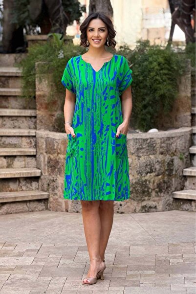 Nevin Kaya Moda V11-Green Line Με σχέδιο Φόρεμα με λαιμόκοψη σε σχήμα σταγόνας