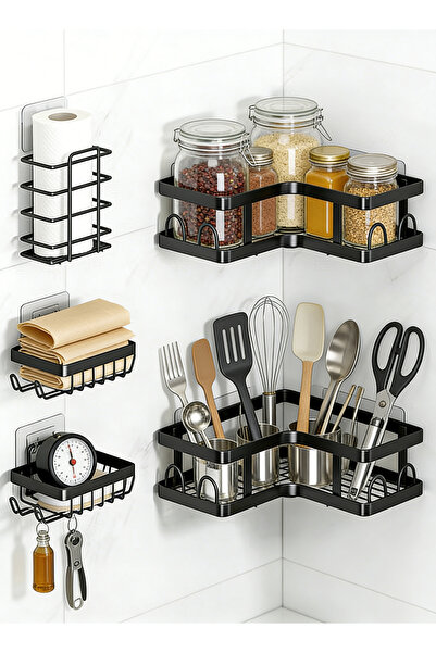 Generic 5 Pack Kitchen Shelf, Stainless Steel Kitchen Organiser with 16 Hooks...