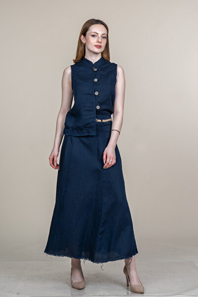 MissVina İp S Fringed K Linen Y Vest and Skirt Set 1236