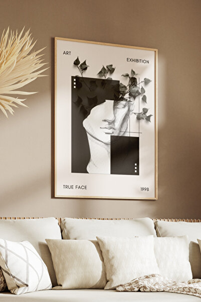 Yoko Home Ahşap Çerçeveli Tablo, True Face Soyut Banyo, Oda, Ofis Duvar Tablosu