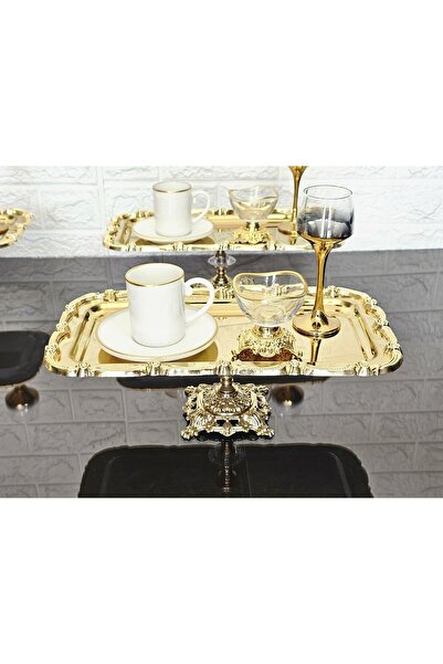 atabey home 1 Piece Baton Gold Presentation Tray with Gold Rose Frame & Coffe...