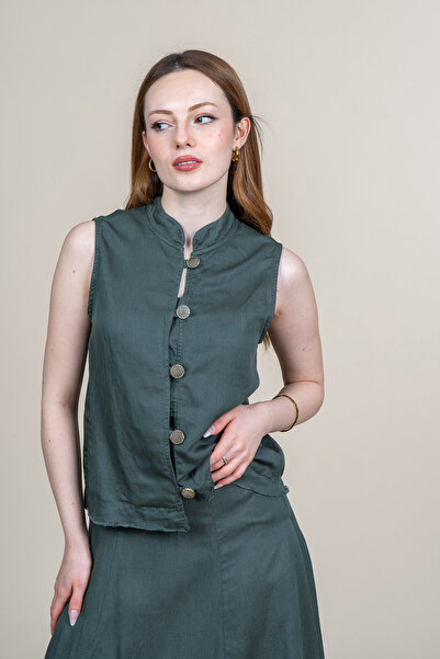 MissVina İp S Fringed K Linen Y Vest and Skirt Set 1236