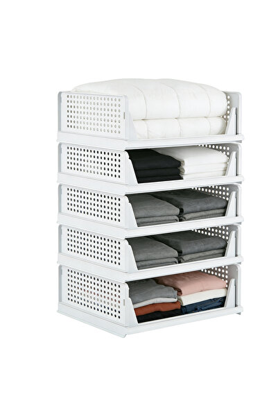 Verci 5 Pack Stackable Foldable Closet Organizer Bins Divided Space-Saving Cl...