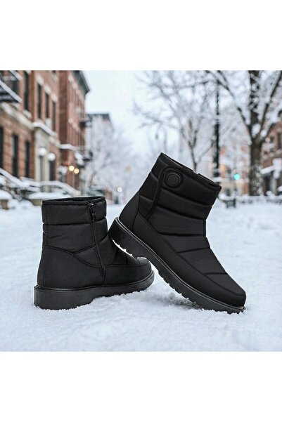 Modlet.ro Μαύρες Καπιτονέ υφασμάτινες μπότες με φερμουάρ MOD14159