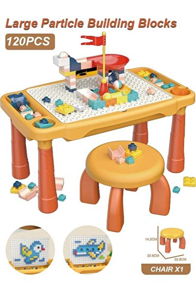 Generic طاولة مكعبات بناء للأطفال، قابلة للتحويل إلى طقم طاولة وكرسي تعليمي ل...