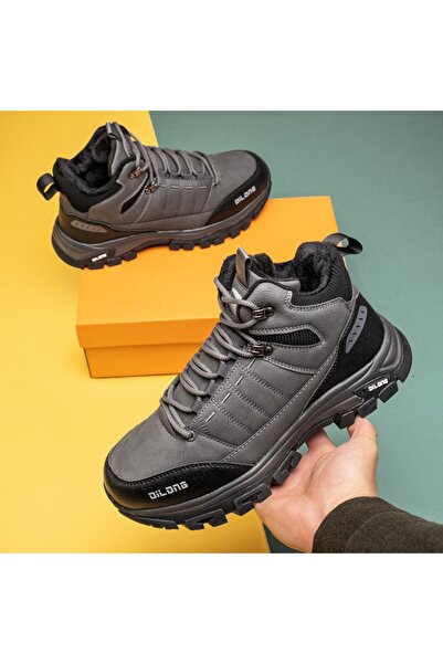 Modlet.ro Ανδρικές γκρι και μαύρες μπότες με κορδόνια MOD14138