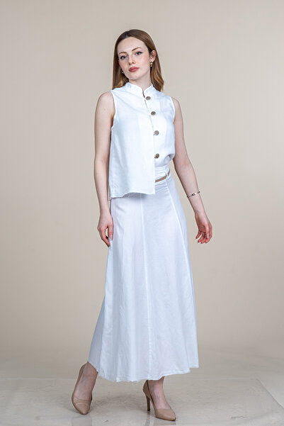 MissVina İp S Fringed K Linen Y Vest and Skirt Set 1236