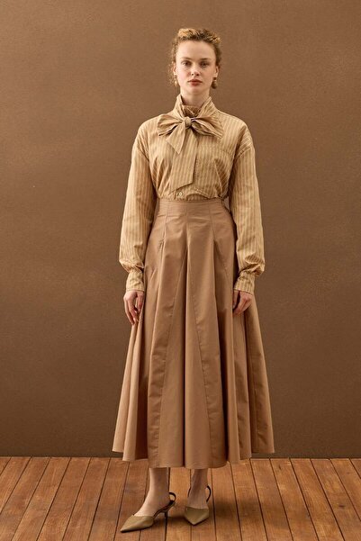 Ceylan Otantik Καραμελένια Φούστα με Κομμάτια Βαμβακιού