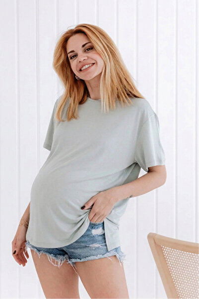 Lilabio Crew Neck Modal Bamboo Short Sleeve Relaxed Fit Stretchy Maternity T-...