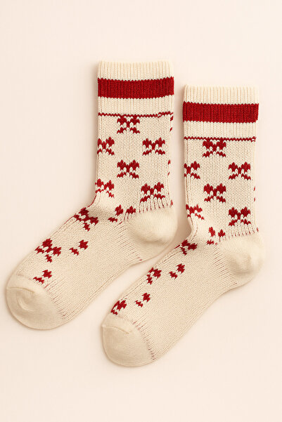 BONY SOCKS Ženske čarape sa trakom Sa deznom Ecru