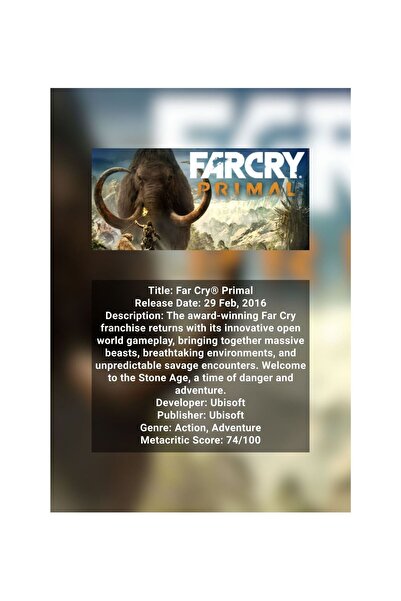OEM Poster Infografic Far Cry Primal, Action-Adventure, Carton 250g, A4