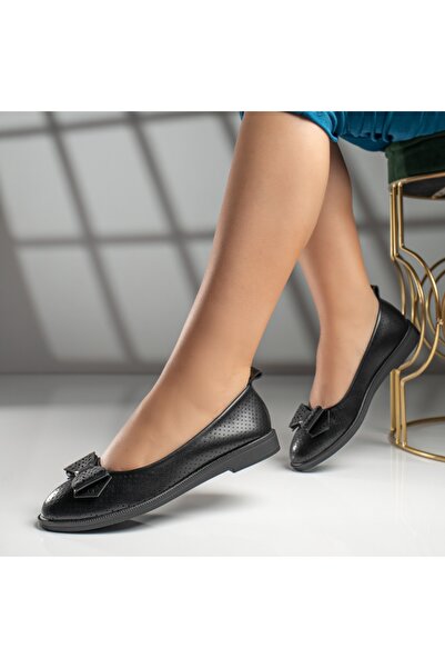 Modlet.ro Women's black perforated ballet flats with bow MOD07987