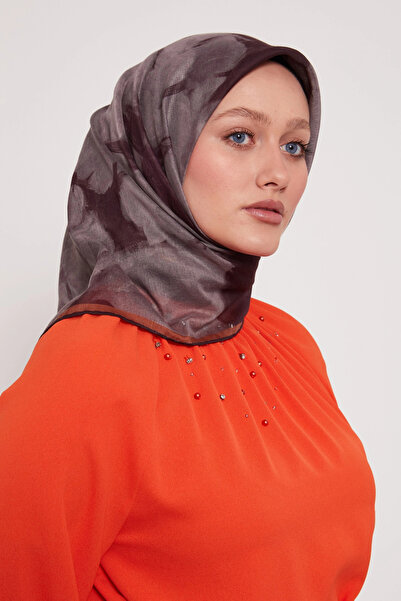 Bonjela Soft Scarf D2 Floral Pattern Brown Mustard