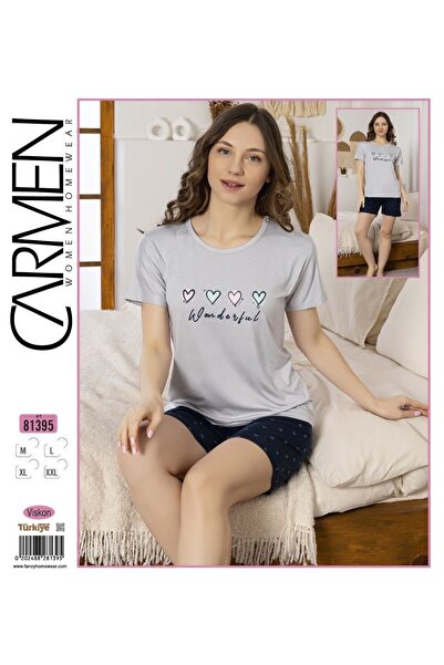 Carmen Viscose Short-Sleeved Shorts Crew Neck Women's Pajama Set Anti-Sweat S...