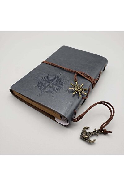Zeynep Büyükbay Compass Patterned Unlined Leather Notebook |   Gray