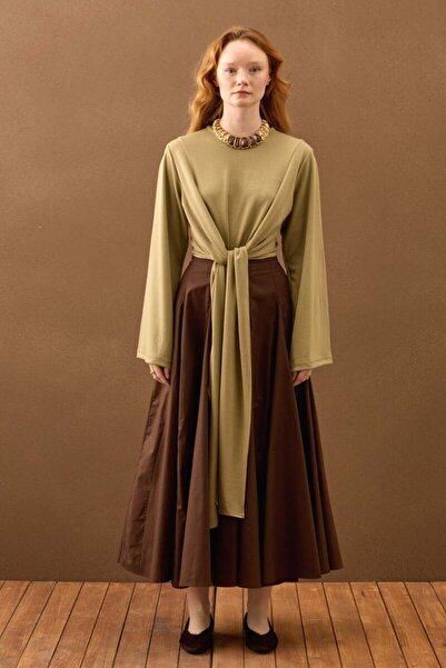 Ceylan Otantik Πικροκαφέ Φούστα με Σχέδιο Κότον