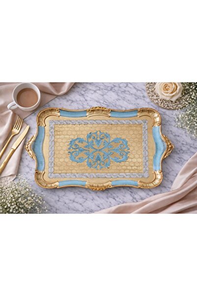 decovien Hand Painted Rosewood Wooden Tray Aesthetic Patterned Elegant Presen...