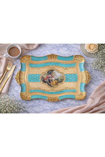 decovien Hand Painted Rosewood Wooden Tray Aesthetic Patterned Elegant Presen...