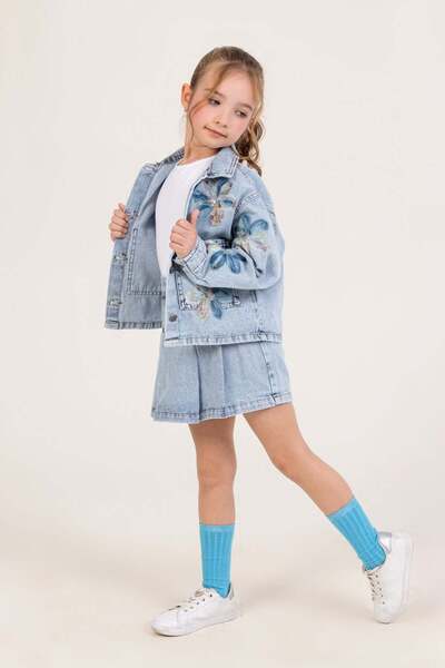 Dmb Αγόρια & Κορίτσια Κοριτσίστικο Σετ με λεπτομέρειες λουλουδιών, τζιν μπουφ...