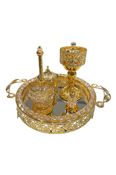 NAJM AL OUD - Golden-Plated Perfume & Bakhoor Set with Decorative Tray