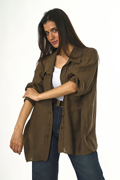 ABBRA Women's Drop-Shoulder Oversized Modal Shirt