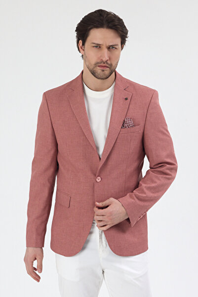 Frappoli Nipoye Men's Pink Poly Viscose Fabric Fully Lined Mono Collar Slim F...