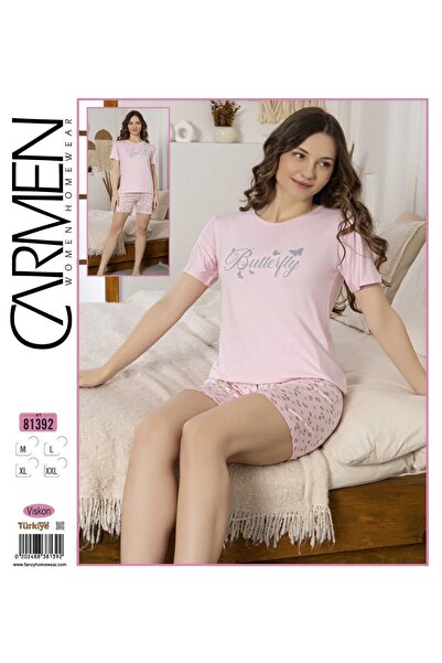 Carmen Viscose Short-Sleeved Shorts Crew Neck Women's Pajama Set Anti-Sweat S...