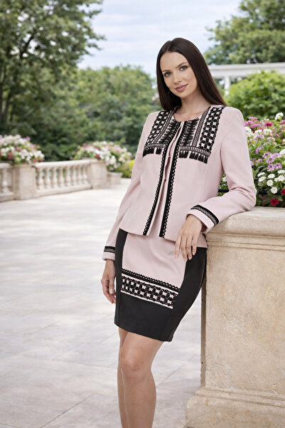 Divin store Powder pink M1 suit with traditional motifs – jacket and elegant ...