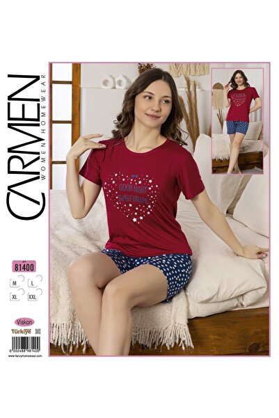 Carmen Viscose Short-Sleeved Shorts Crew Neck Women's Pajama Set Anti-Sweat S...