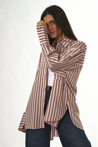 ABBRA Ženska debela Prugasto Oversize kroj košulja