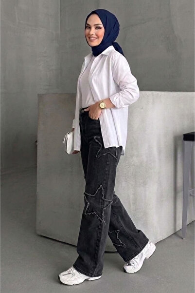 Tesettür Diyarı Γυναικείο τζιν παντελόνι με λεπτομέρειες Star - Μαύρο