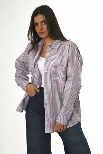 ABBRA Women's Cotton Pack Single Pocketed Striped Shirts