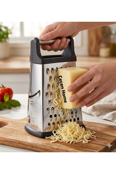 ÇEÇEN HOME (1 Piece) Stainless Steel Small Size 4-Way Grater, Rectangular Kitchen Grater Carrot Grater (Length=20Cm)