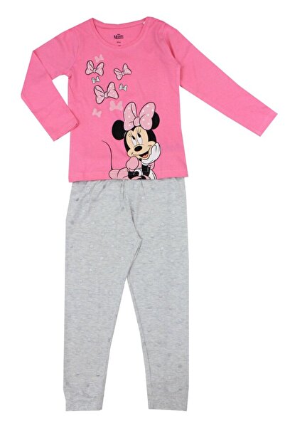 Disney Pijama ML, bumbac, cu imprimeu, Minnie Mouse, roz cu pantaloni gri