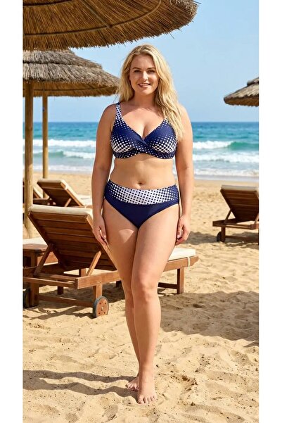 hazelin Women's Navy Blue White Polka Dot Piece Large Size Lined Bikini Set H...