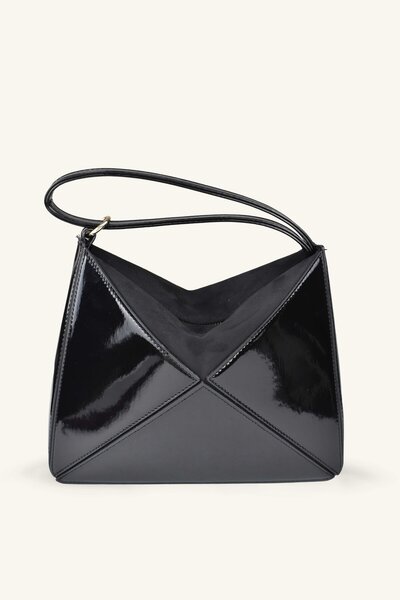 birizmoda Formă triunghiulară din piele lăcuită El & geantă de umăr - Negru
