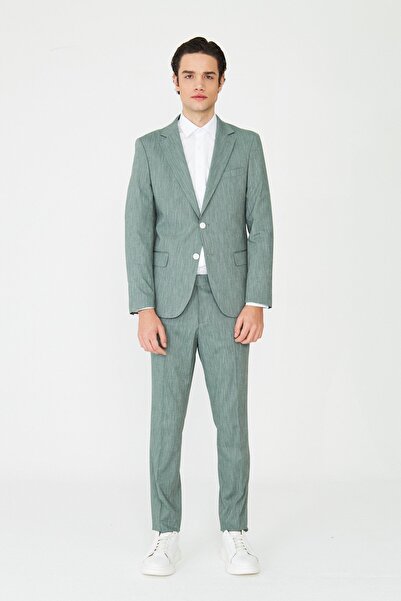 White Stone Green Textured Modern Slim Fit City Style Suit
