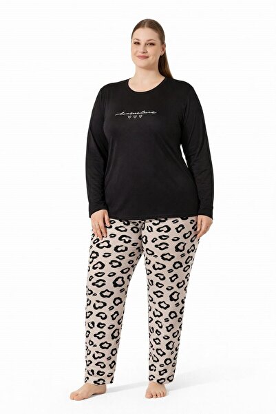 Pemilo Women's 7261 Large Size Long Sleeve Stretch Fabric Milan Pajama Set