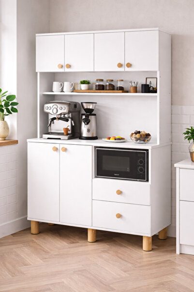 Setay Madrid Kahve Köşesi + Çok Amaçlı Raflı Kapaklı Dolap - 120cm