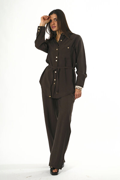 ABBRA Women's Single Pocketed Elastic Waist Shirt and Pants Set